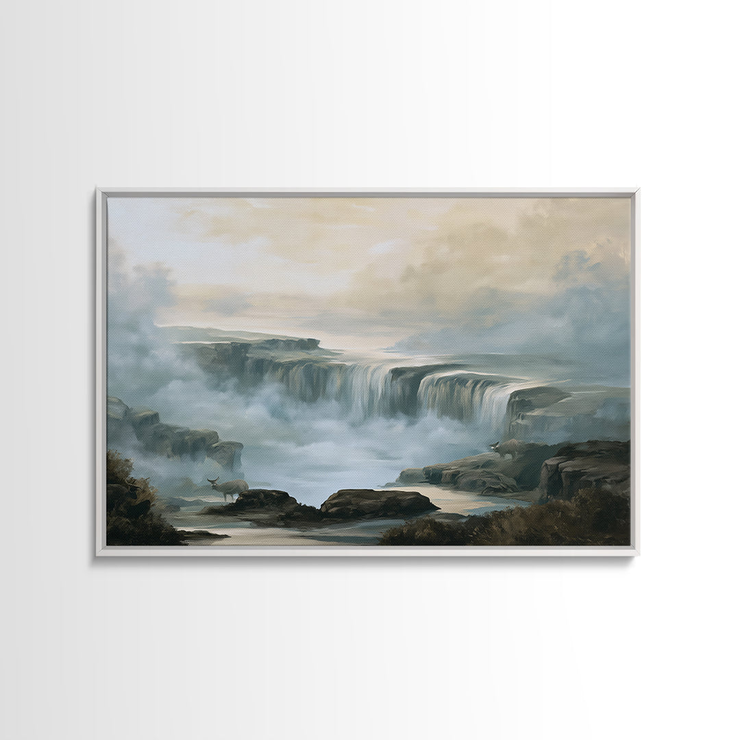 Serene Waterfall with Mist Canvas Print, Spa Art, Abstract Print, Spa Decor, Oil Painting, Serenity, Esthetician Decor, SPA-3x2-22