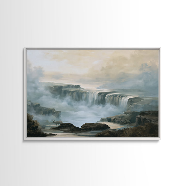 Serene Waterfall with Mist Canvas Print, Spa Art, Abstract Print, Spa Decor, Oil Painting, Serenity, Esthetician Decor, SPA-3x2-22