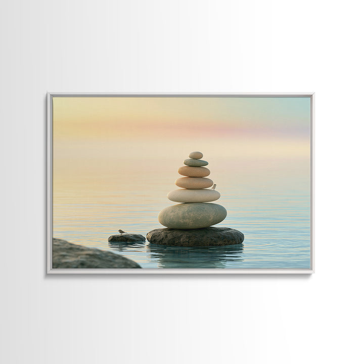 Stacked Stones Beside Calm Water Canvas Print, Spa Art, Modern Decor, Spa Decor, Fine Art, Serenity, Wall Decor, SPA-3x2-29