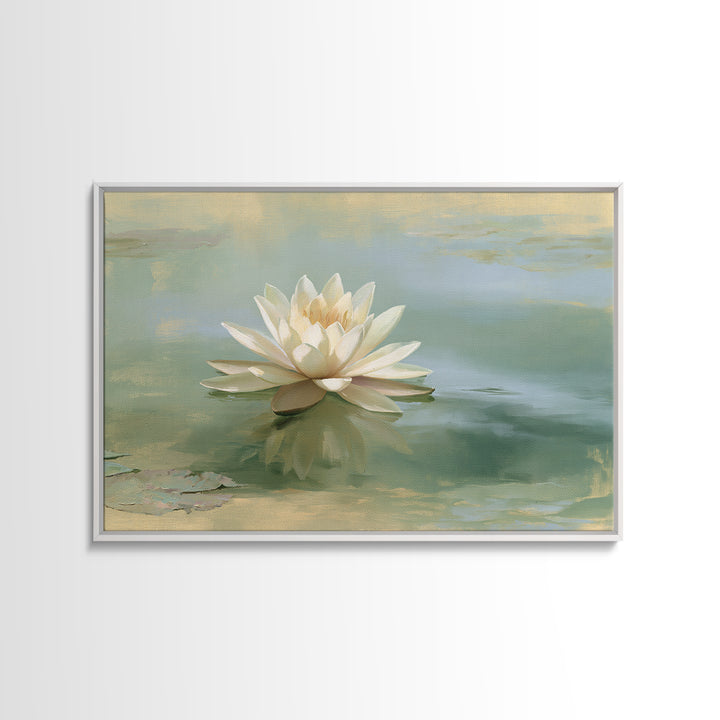 Lotus Flower Floating on Still Pond Canvas Print, Spa Art, Esthetician Decor, Spa Decor, Oil Painting, Serenity, Room Decor, SPA-3x2-32