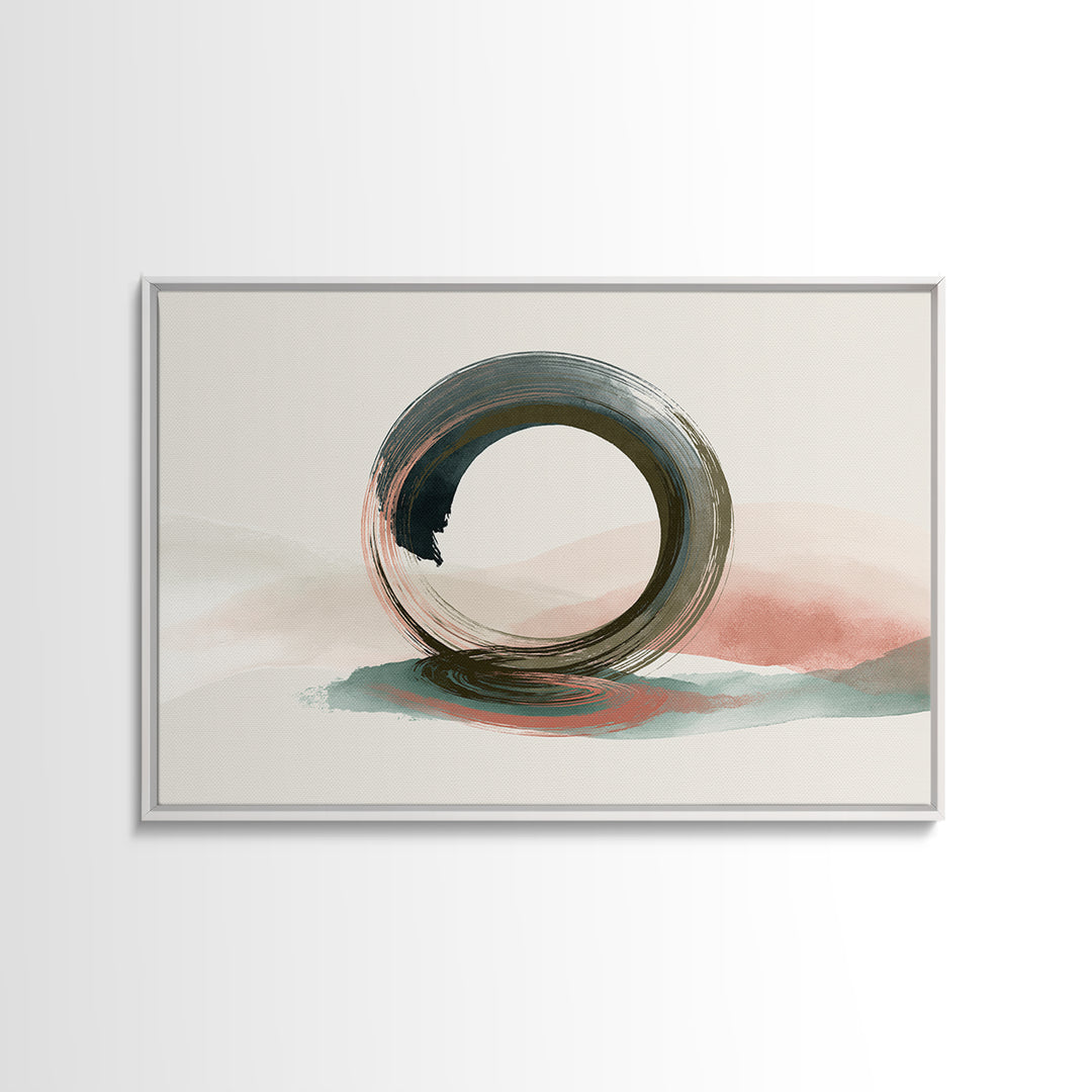 Minimal Zen Circle Brushstroke Framed Canvas Print, Spa Art, Tarot Card Art, Spa Decor, Fine Art, Serenity, Textured Painting, SPA-3x2-36