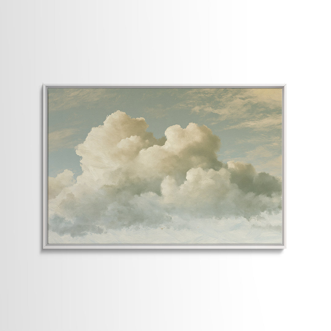 Soft Cloudscape in Cream and Sage Framed Canvas Print, Spa Art, Wildlife Wall Art, Spa Decor, Watercolor Art, Serenity, SPA-3x2-41