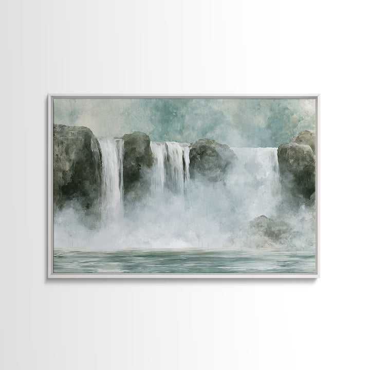 Serene Waterfall with Mist Framed Canvas Print, Spa Art, Fashion Wall Art, Spa Decor, Fine Art, Serenity, Modern Decor, SPA-3x2-46