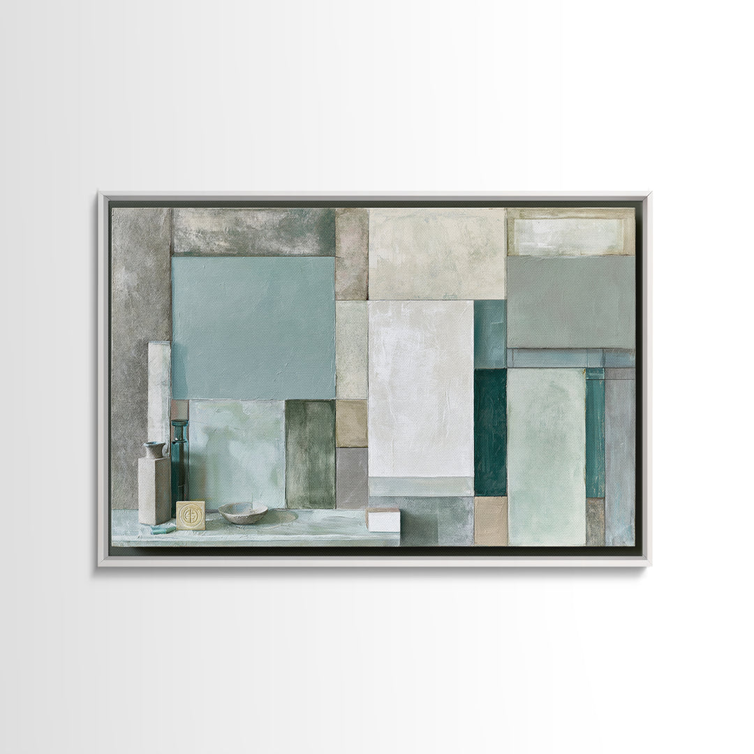 Sage and Ivory Geometric Calm Composition Canvas Print, Spa Art, Neutral Decor, Spa Decor, Fine Art, Serenity, Home Decor, SPA-3x2-49