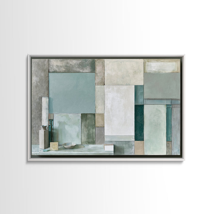 Sage and Ivory Geometric Calm Composition Canvas Print, Spa Art, Neutral Decor, Spa Decor, Fine Art, Serenity, Home Decor, SPA-3x2-49