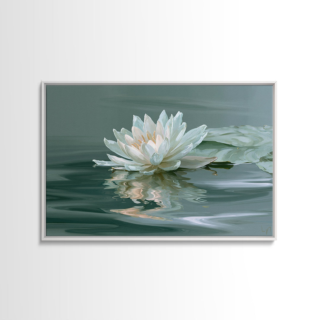 Lotus Flower Floating on Still Pond Canvas Print, Spa Art, Art Print, Spa Decor, Watercolor Art, Serenity, Botanical Art, SPA-3x2-56
