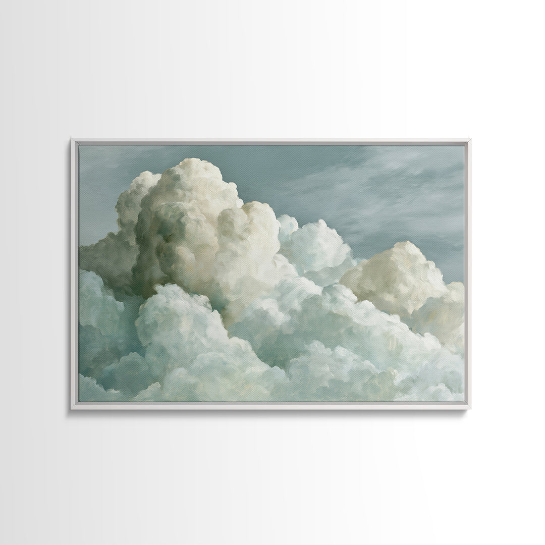 Soft Cloudscape in Cream and Sage Framed Canvas Print, Spa Art, Wildlife Wall Art, Spa Decor, Watercolor Art, Serenity, SPA-3x2-65