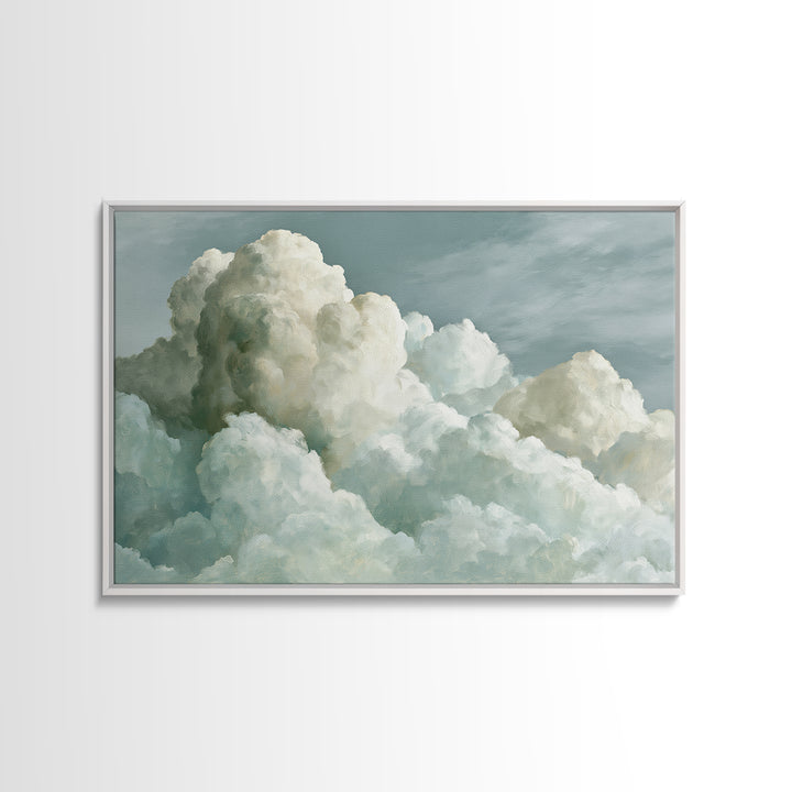 Soft Cloudscape in Cream and Sage Framed Canvas Print, Spa Art, Wildlife Wall Art, Spa Decor, Watercolor Art, Serenity, SPA-3x2-65
