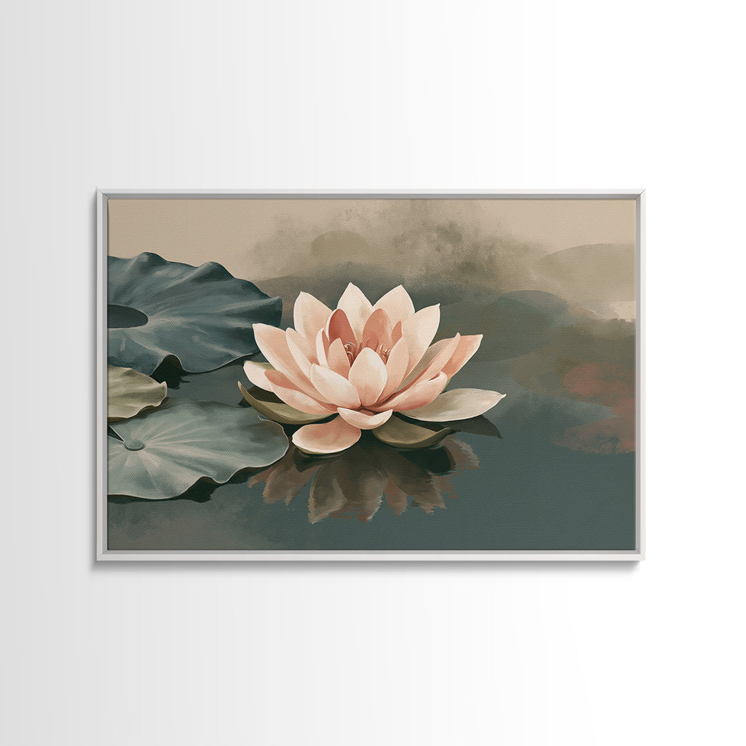 Lotus Flower Floating on Still Pond Framed Canvas Print, Spa Art, Dog Groomer Gifts, Spa Decor, Serenity, Fine Art Print, SPA-3x2-8