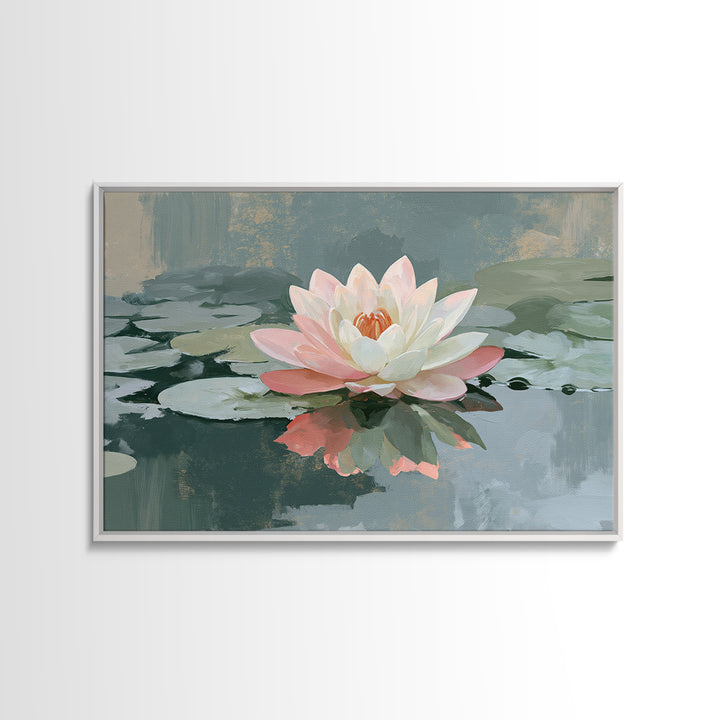 Lotus Flower Floating on Still Pond Framed Canvas Print, Spa Art, Home Decor, Spa Decor, Fine Art, Serenity, Dog Wall Art, SPA-3x2-80