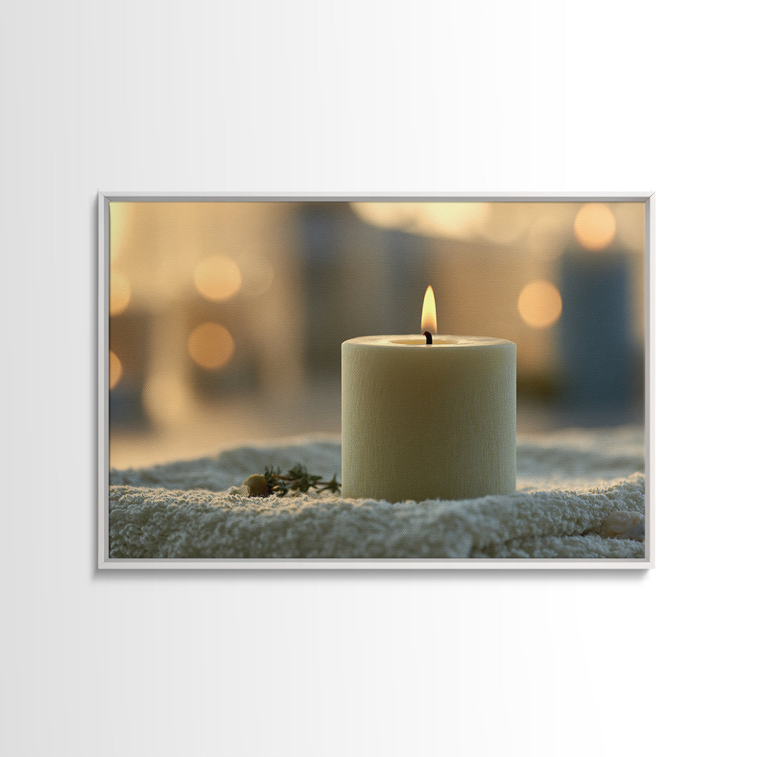 Warm Candle Flame Framed Canvas Print, Spa Art, Statement Artwork, Spa Decor, Fine Art, Serenity, Printable Wall Art, SPA-3x2-85