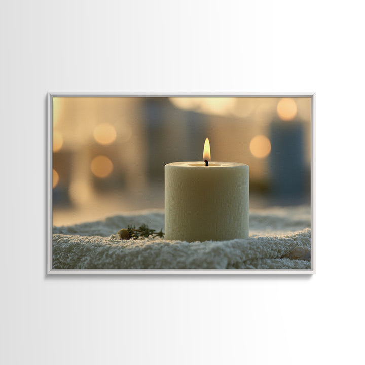 Warm Candle Flame Framed Canvas Print, Spa Art, Statement Artwork, Spa Decor, Fine Art, Serenity, Printable Wall Art, SPA-3x2-85