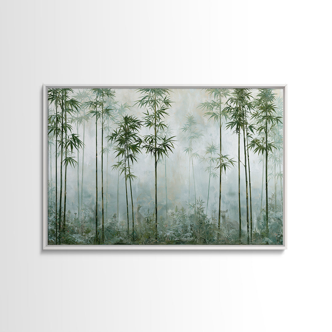 Misty Bamboo Forest Framed Canvas Print, Spa Art, Salon Decor, Spa Decor, Oil Painting, Serenity, Statement Artwork, Boho Decor, SPA-3x2-9