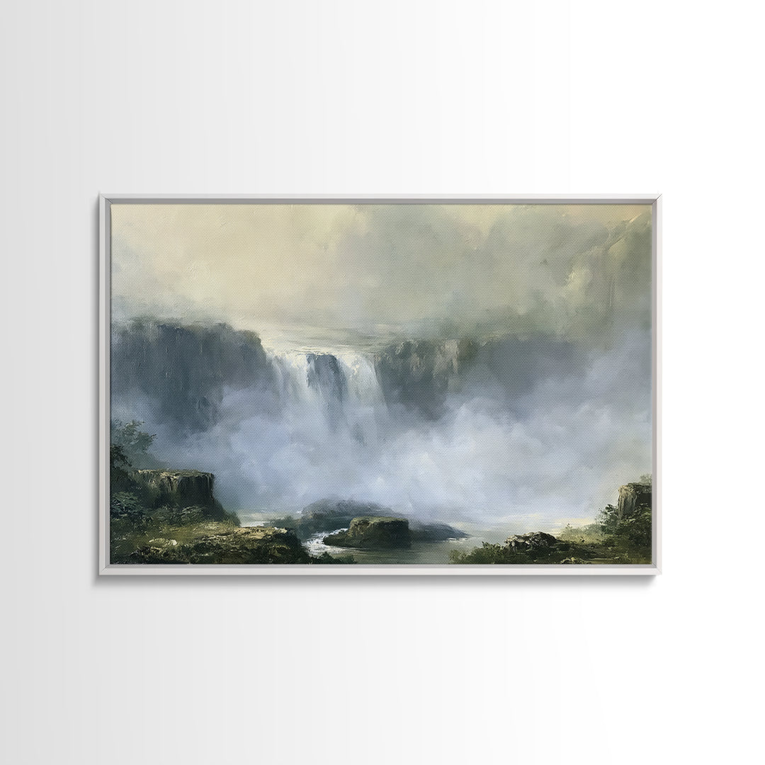 Serene Waterfall with Mist Canvas Print, Spa Art, Dog Canvas, Spa Decor, Abstract Art, Serenity, Art Print, Room Decor, SPA-3x2-94