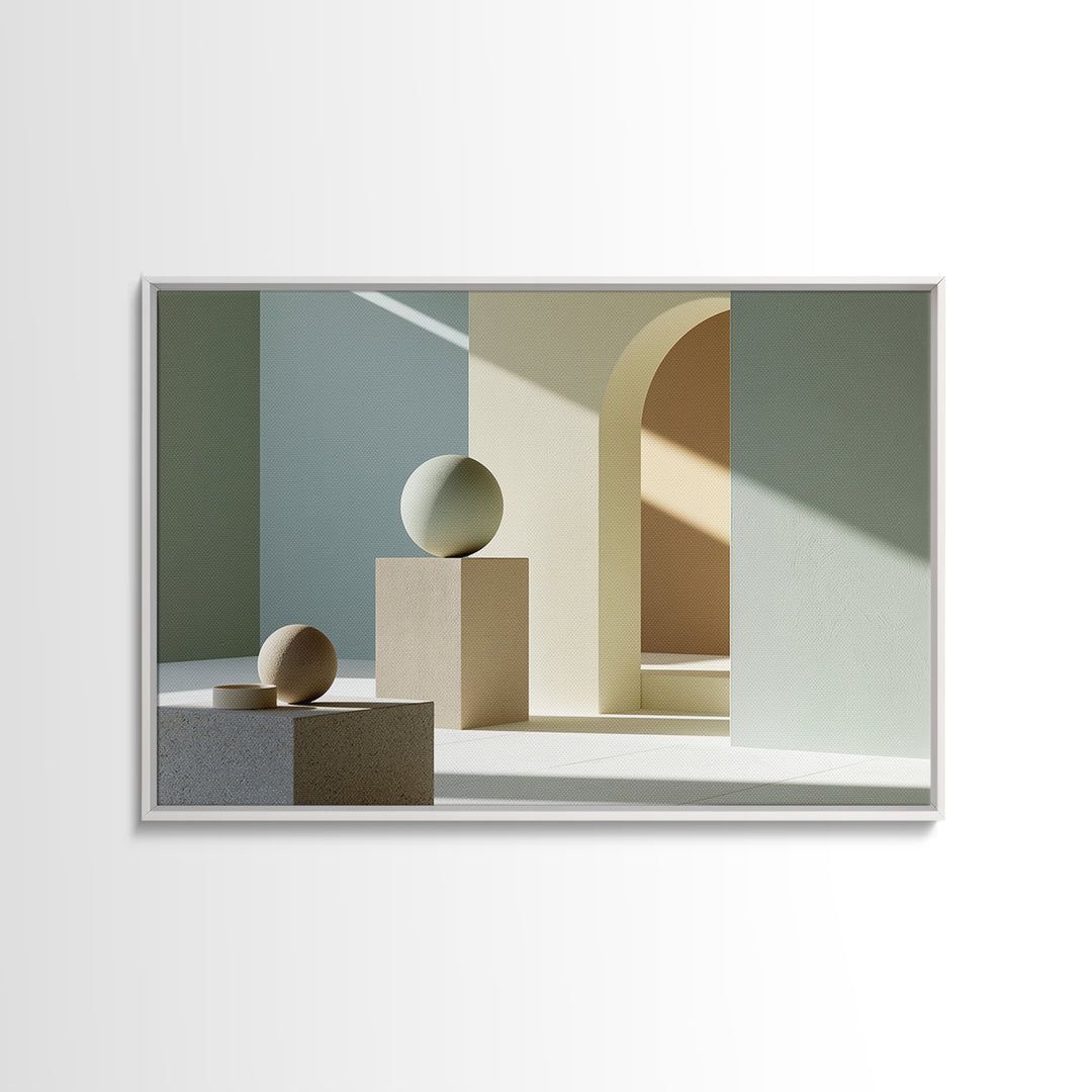 Sage and Ivory Geometric Calm Composition Framed Canvas Print, Spa Art, Luxury Decor, Spa Decor, Abstract Art, Serenity, SPA-3x2-97