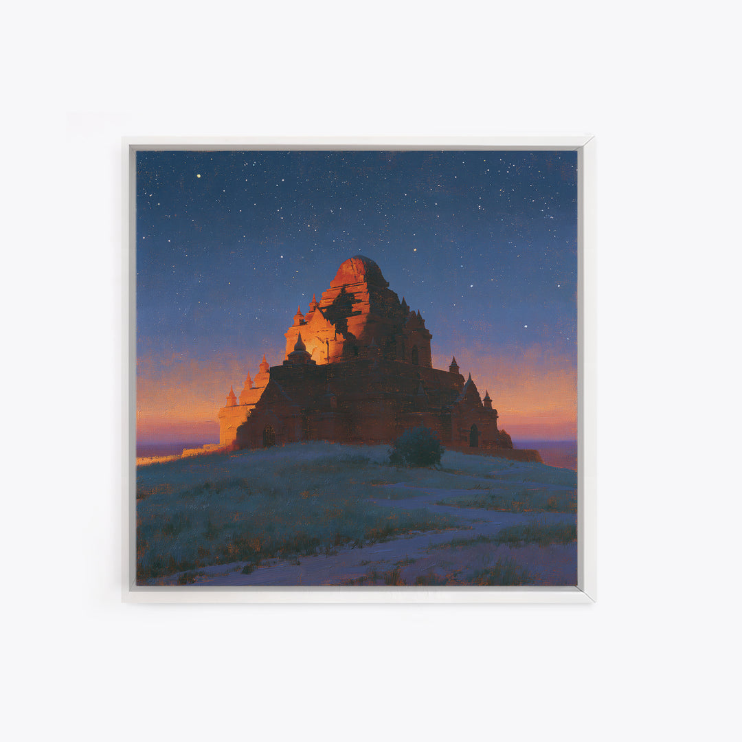 Ancient Temple Silhouette Canvas Print, Spiritual Art, Abstract Wall Art, Living Room Decor, Watercolor Art, Spirit, SPI-1x1-19