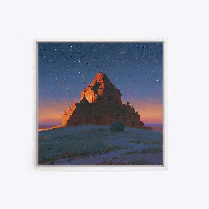 Ancient Temple Silhouette Canvas Print, Spiritual Art, Abstract Wall Art, Living Room Decor, Watercolor Art, Spirit, SPI-1x1-19