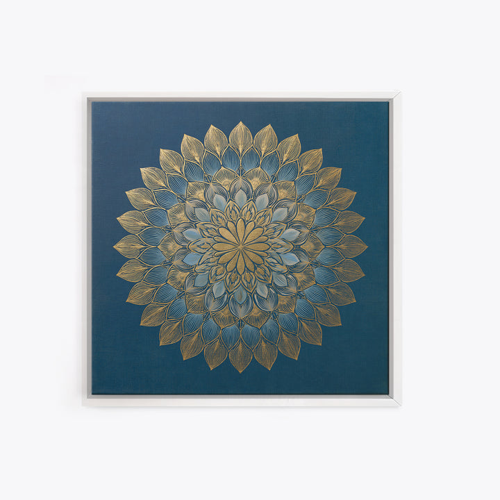 Gold Mandala on Deep Blue Background Framed Canvas Print, Spiritual Art, Art Prints, Living Room Decor, Oil Painting, Spirit, SPI-1x1-28
