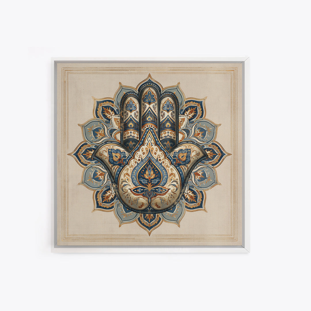 Protective Hand Motif Framed Canvas Print, Spiritual Art, Neutral Decor, Living Room Decor, Fine Art, Spirit, Wall Decor, SPI-1x1-71