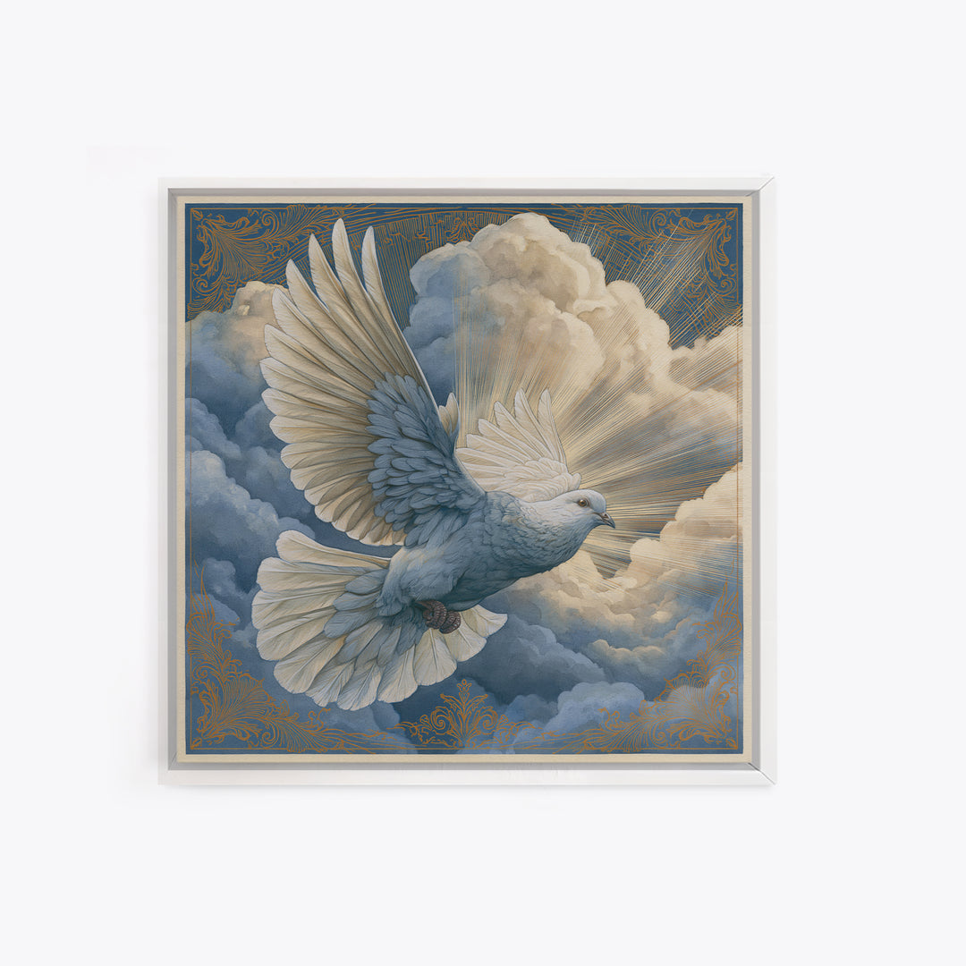 Dove Flying Through Radiant Clouds Canvas Print, Spiritual Art, Canvas Wall Art, Living Room Decor, Fine Art, Spirit, SPI-1x1-77