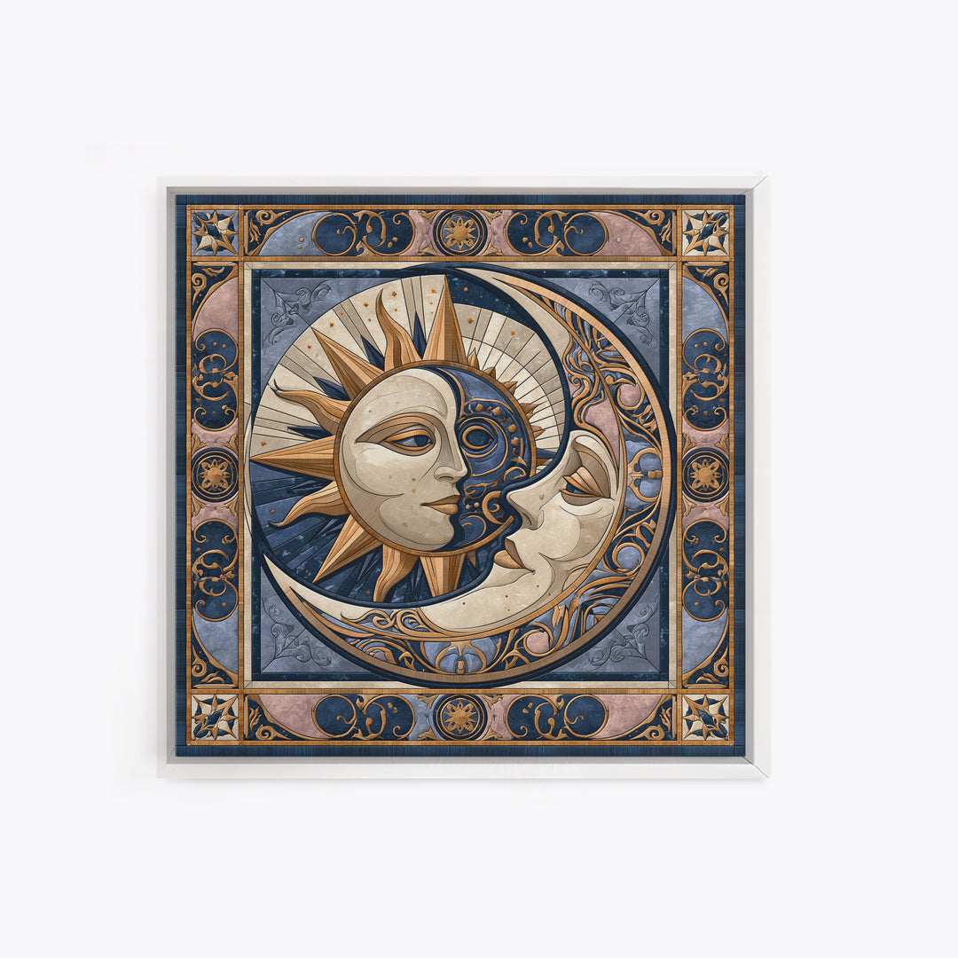 Sun and Moon Spiritual Balance Composition Framed Canvas Print, Spiritual Art, Boho Decor, Living Room Decor, Fine Art, Spirit, SPI-1x1-80
