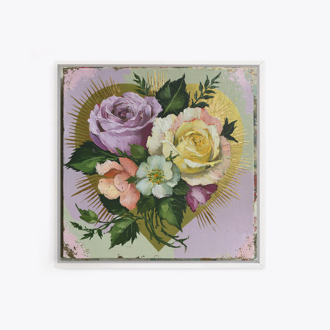 Sacred Heart with Roses and Gold Rays Canvas Print, Spiritual Art, Art, Living Room Decor, Fine Art, Spirit, Canvas Wall Art, SPI-1x1-86