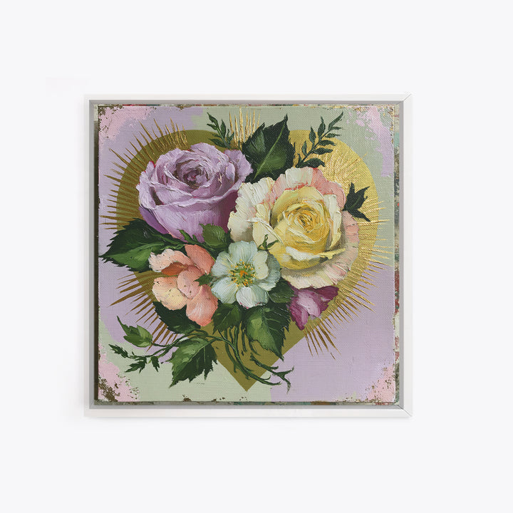 Sacred Heart with Roses and Gold Rays Canvas Print, Spiritual Art, Art, Living Room Decor, Fine Art, Spirit, Canvas Wall Art, SPI-1x1-86