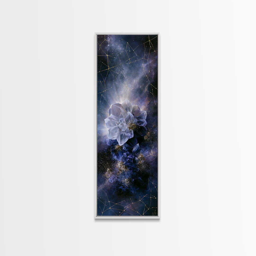 Crystal Cluster with Moonlight Reflections Canvas Print, Spiritual Art, Wall Art, Living Room Decor, Watercolor Art, Spirit, SPI-1x3-1
