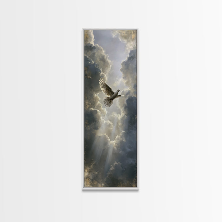 Dove Flying Through Radiant Clouds Canvas Print, Spiritual Art, Textured Painting, Living Room Decor, Fine Art, Spirit, SPI-1x3-41