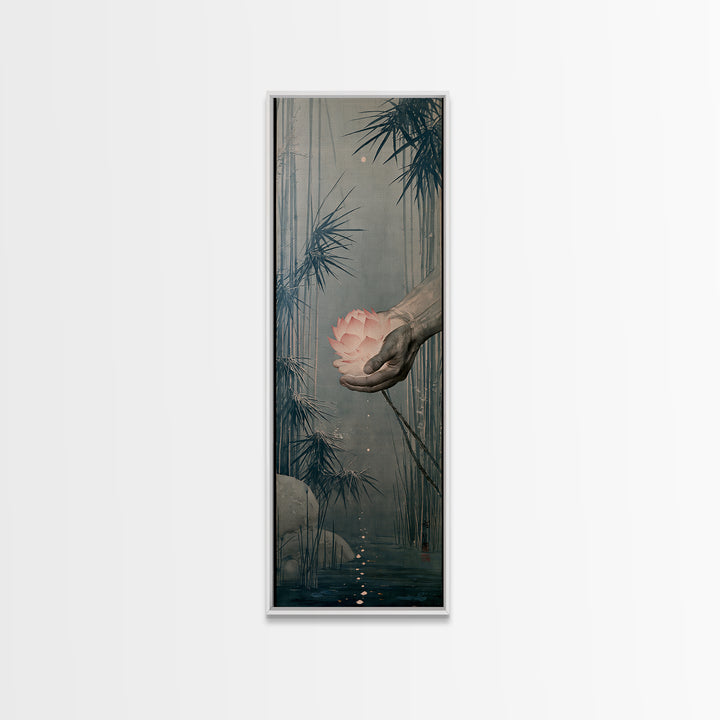 Hands Holding a Glowing Lotus Canvas Print, Spiritual Art, Digital Art, Living Room Decor, Oil Painting, Spirit, Funky Wall Art, SPI-1x3-63