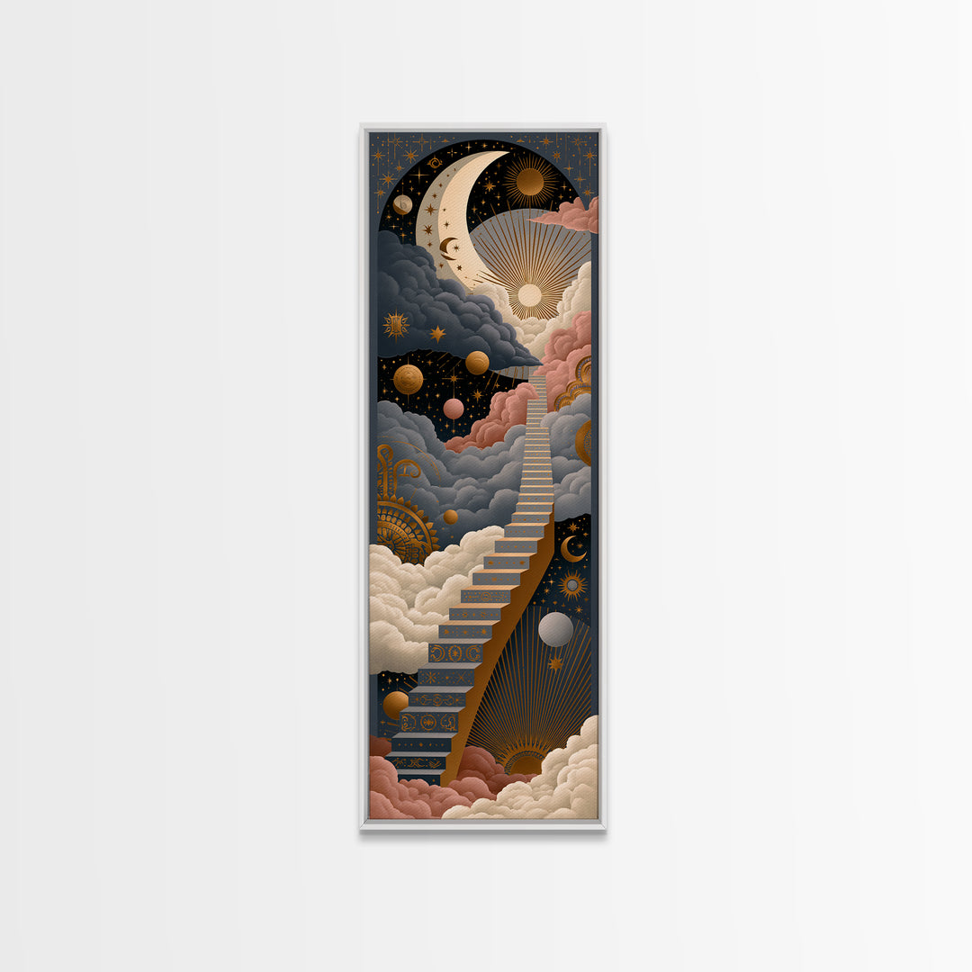 Celestial Staircase Through Clouds Canvas Print, Spiritual Art, Digital Print, Living Room Decor, Spirit, Kids Room Art, SPI-1x3-77