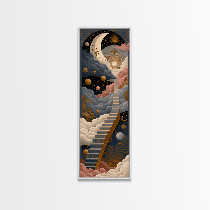 Celestial Staircase Through Clouds Canvas Print, Spiritual Art, Digital Print, Living Room Decor, Spirit, Kids Room Art, SPI-1x3-77