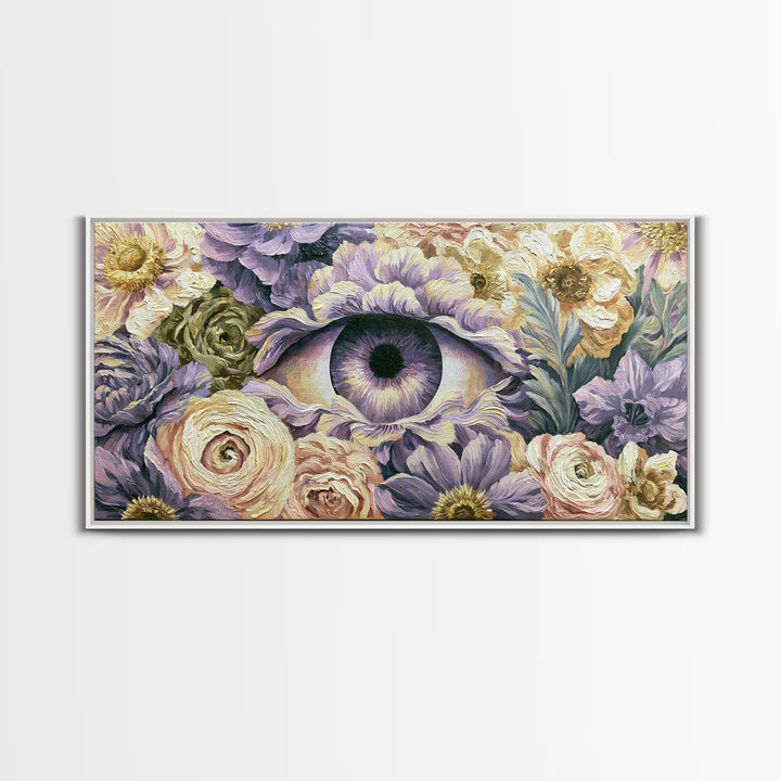 Third Eye Symbol Surrounded by Flowers Canvas Print, Spiritual Art, Art Prints, Living Room Decor, Spirit, Abstract Wall Art, SPI-2x1-2