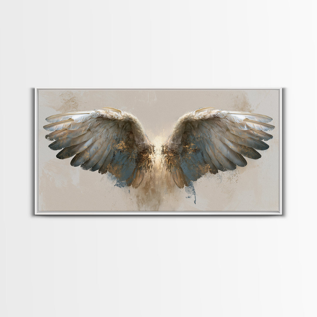Angel Wings Emerging from Warm Light Canvas Print, Spiritual Art, Neutral Decor, Living Room Decor, Fine Art, Spirit, SPI-2x1-69