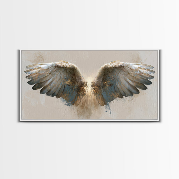 Angel Wings Emerging from Warm Light Canvas Print, Spiritual Art, Neutral Decor, Living Room Decor, Fine Art, Spirit, SPI-2x1-69