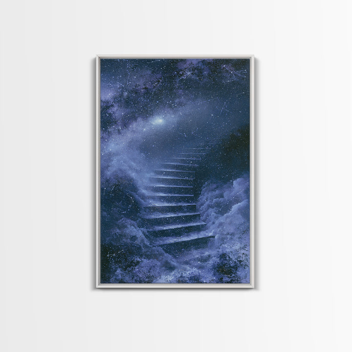 Celestial Staircase Through Clouds Framed Canvas Print, Spiritual Art, African American Art, Living Room Decor, Spirit, SPI-2x3-1