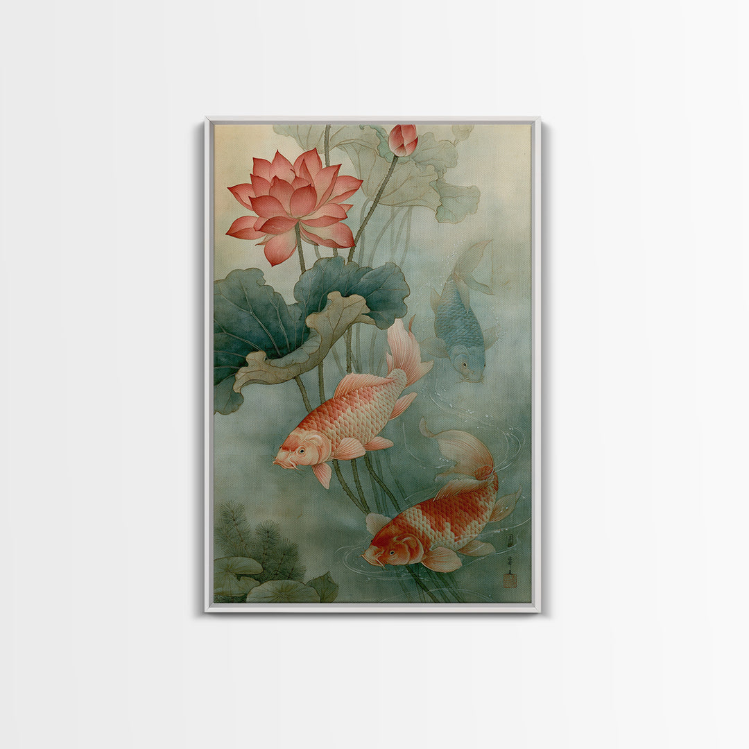 Lotus and Koi Canvas Print, Spiritual Art, Framed Wall Art, Living Room Decor, Fine Art, Spirit, Digital Poster, SPI-2x3-50