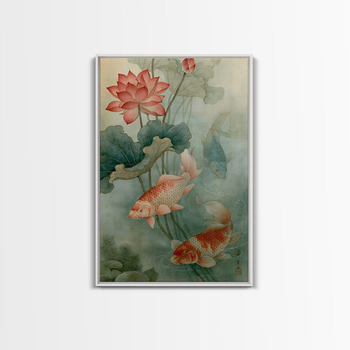 Lotus and Koi Canvas Print, Spiritual Art, Framed Wall Art, Living Room Decor, Fine Art, Spirit, Digital Poster, SPI-2x3-50