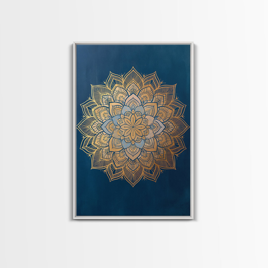 Gold Mandala on Deep Blue Background Framed Canvas Print, Spiritual Art, Christian Decor, Living Room Decor, Fine Art, Spirit, SPI-2x3-60