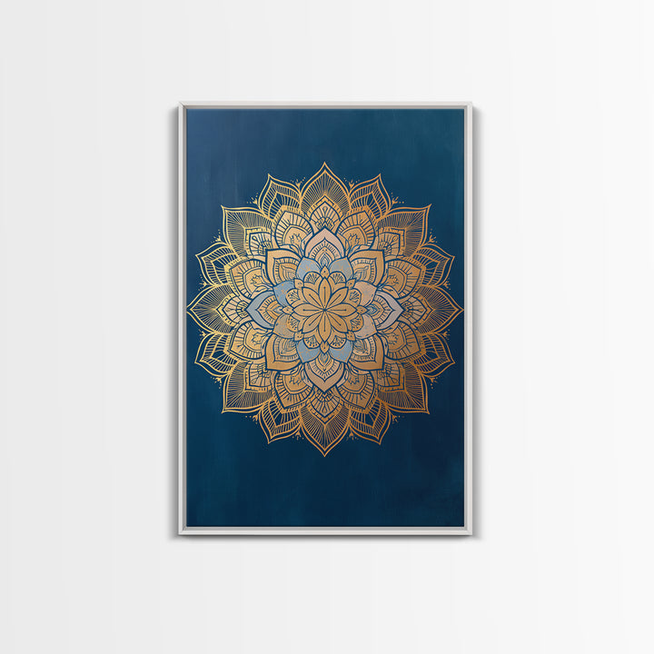 Gold Mandala on Deep Blue Background Framed Canvas Print, Spiritual Art, Christian Decor, Living Room Decor, Fine Art, Spirit, SPI-2x3-60