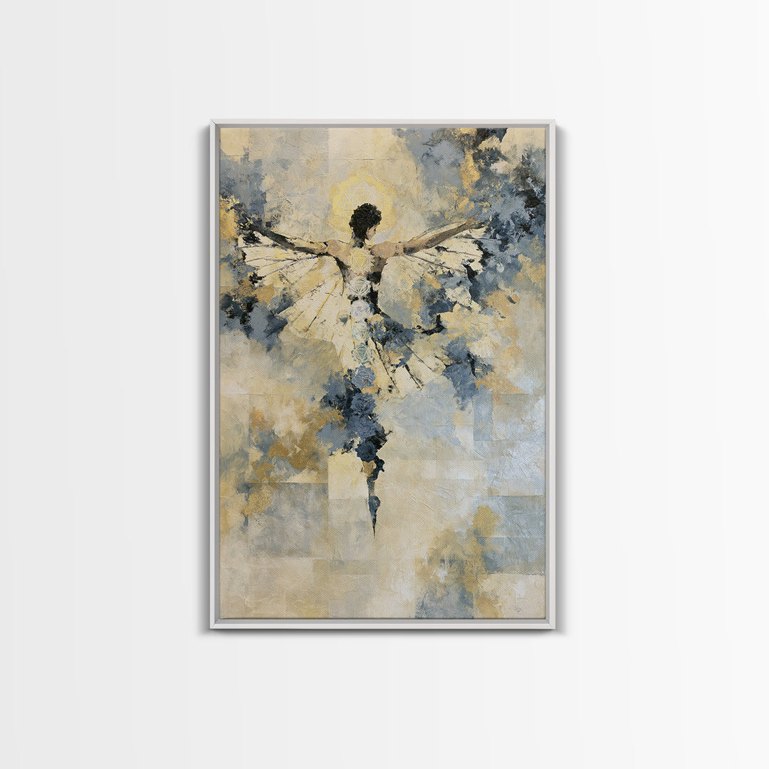 Chakra Inspired Figure in Soft Colors Framed Canvas Print, Spiritual Art, Textured Painting, Living Room Decor, Spirit, SPI-2x3-63