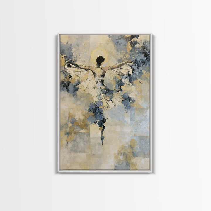 Chakra Inspired Figure in Soft Colors Framed Canvas Print, Spiritual Art, Textured Painting, Living Room Decor, Spirit, SPI-2x3-63