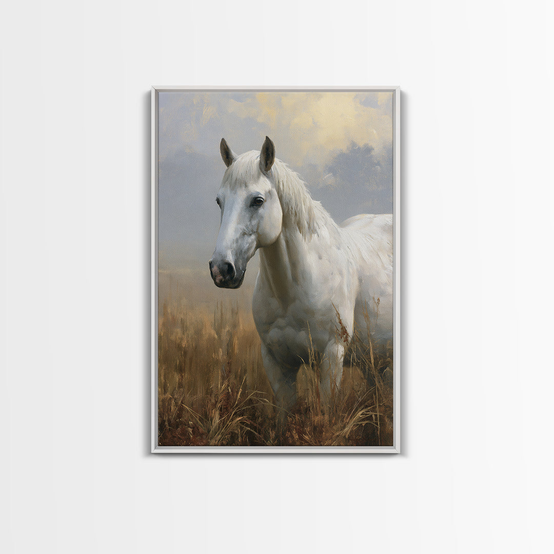 White Horse in Misty Sacred Landscape Canvas Print, Spiritual Art, Printable Art, Living Room Decor, Fine Art, Spirit, SPI-2x3-66