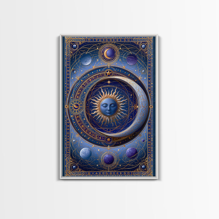 Sun and Moon Spiritual Balance Composition Framed Canvas Print, Spiritual Art, Boho Decor, Living Room Decor, Fine Art, Spirit, SPI-2x3-88