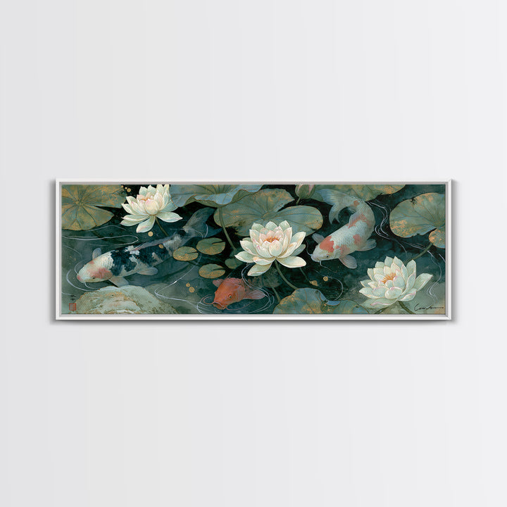 Lotus and Koi Framed Canvas Print, Spiritual Art, Canvas Wall Art, Living Room Decor, Fine Art, Spirit, Contemporary Art, SPI-3x1-10