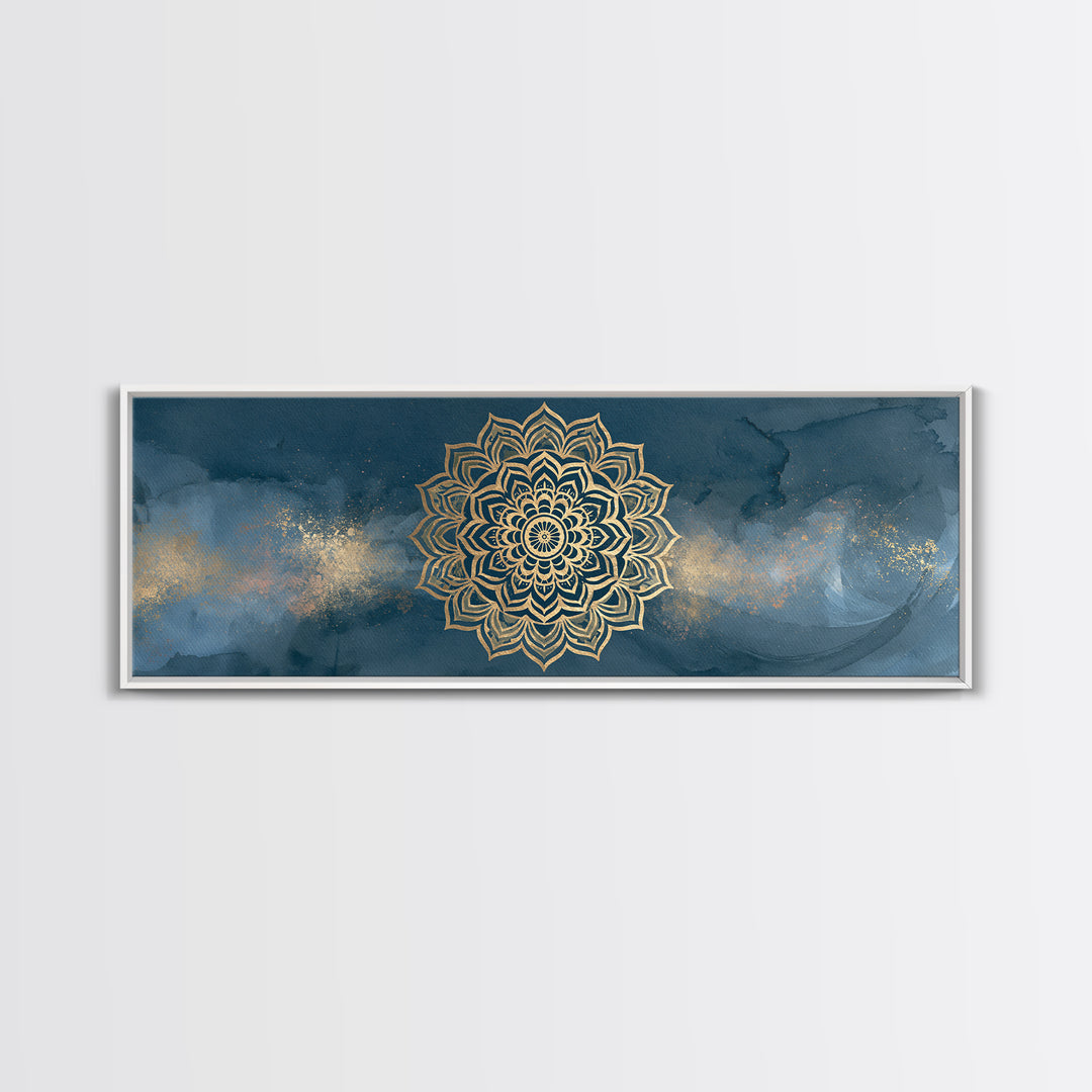 Gold Mandala on Deep Blue Background Canvas Print, Spiritual Art, Christian Decor, Living Room Decor, Fine Art, Spirit, SPI-3x1-20