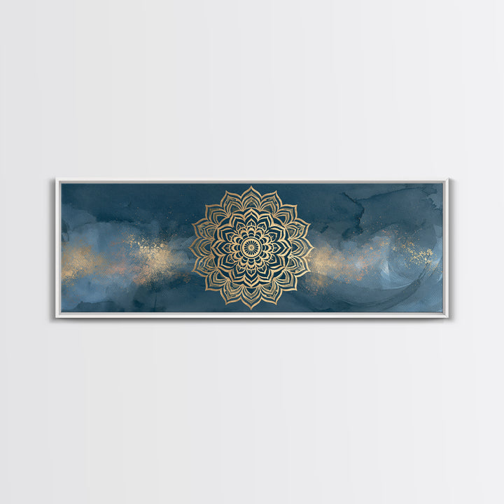 Gold Mandala on Deep Blue Background Canvas Print, Spiritual Art, Christian Decor, Living Room Decor, Fine Art, Spirit, SPI-3x1-20