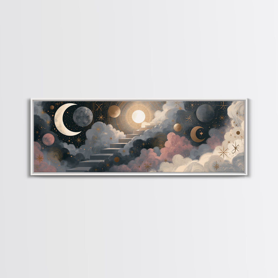 Celestial Staircase Through Clouds Canvas Print, Spiritual Art, Boho Decor, Living Room Decor, Fine Art, Spirit, Art Prints, SPI-3x1-33