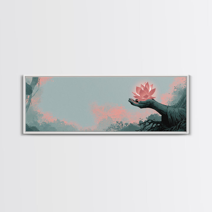 Hands Holding a Glowing Lotus Canvas Print, Spiritual Art, Wallart, Living Room Decor, Fine Art, Spirit, Mandala Wall Art, SPI-3x1-43