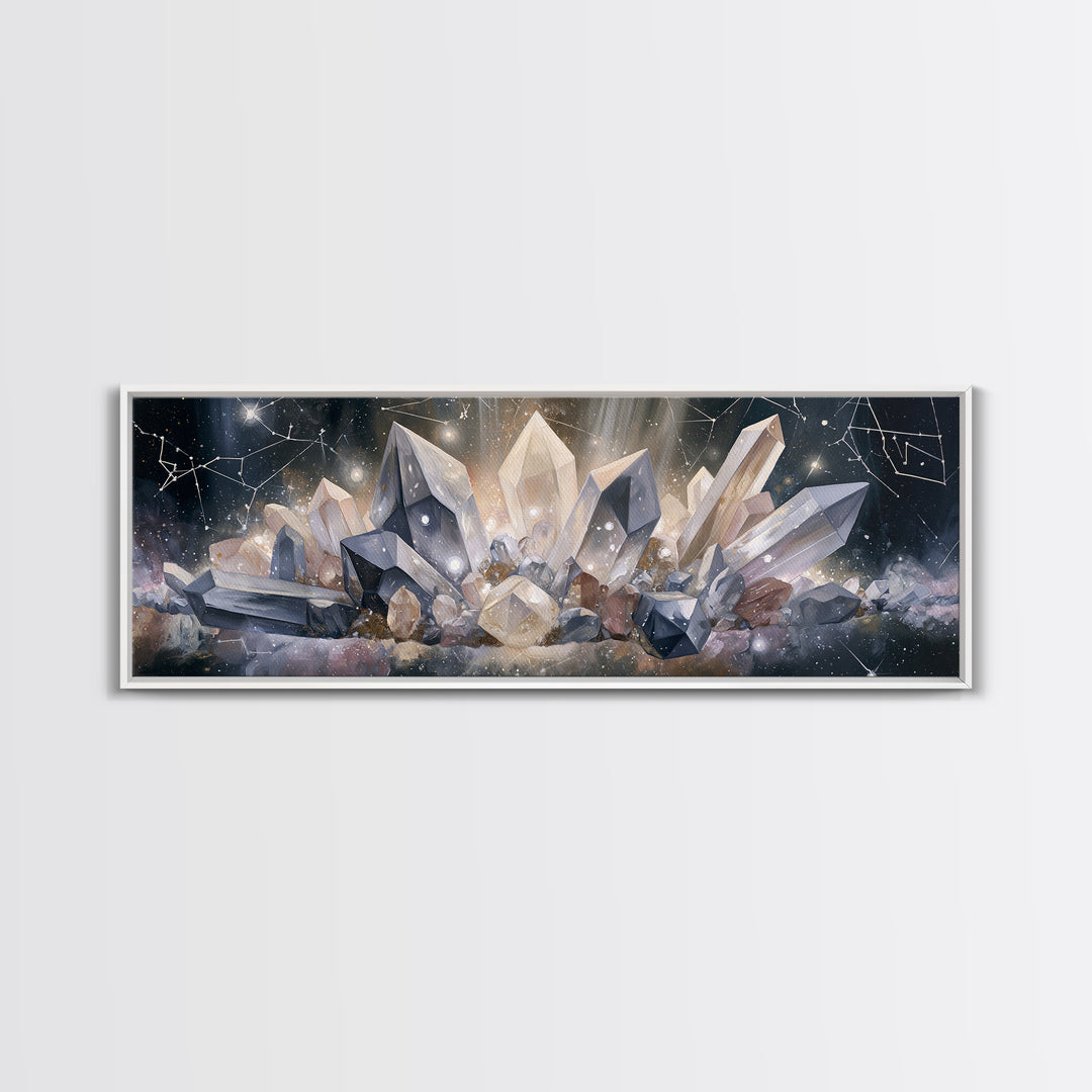 Crystal Cluster with Moonlight Reflections Canvas Print, Spiritual Art, Christian Decor, Living Room Decor, Spirit, Art Print, SPI-3x1-5